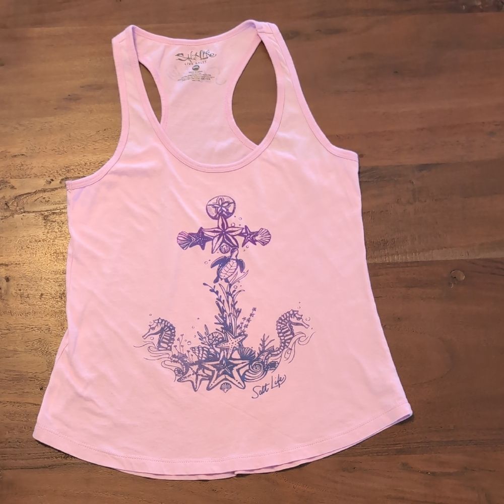 Salt Life Pink Anchor Racerback Tank Top Size Small